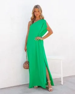 Strike A Pose One Shoulder Statement Maxi Dress - Emerald - FINAL SALE