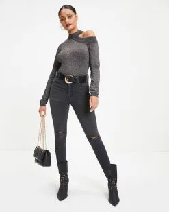 ACOA-001 Stronger Than You Knit Metallic Cutout Bodysuit - FINAL SALE -clothes Sales Stronger Than You Knit Metallic Cutout Bodysuit 0015