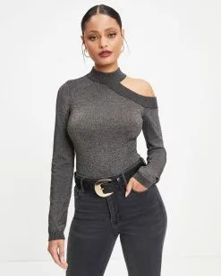 ACOA-001 Stronger Than You Knit Metallic Cutout Bodysuit - FINAL SALE -clothes Sales Stronger Than You Knit Metallic Cutout Bodysuit 0031