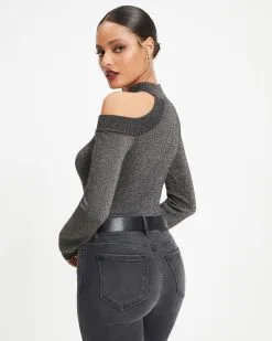 ACOA-001 Stronger Than You Knit Metallic Cutout Bodysuit - FINAL SALE -clothes Sales Stronger Than You Knit Metallic Cutout Bodysuit 0084