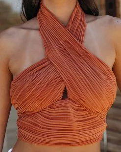 Stryker Plisse Crop Top - Terracotta - LAST CHANCE -clothes Sales StrykerPlisseCropTopTerracotta61