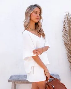 Sumner Cotton Relaxed V-Neck Top - White - FINAL SALE -clothes Sales Summercottontwopiece 4