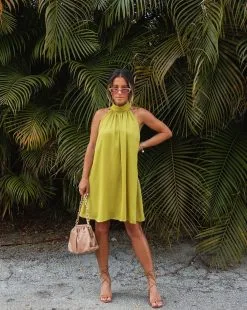 Dora Halter Trapeze Mini Dress - Chartreuse