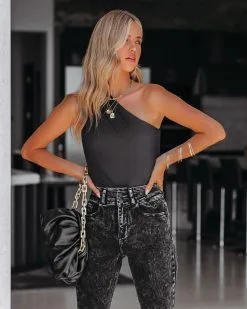 SKYL-002 Sun Drenched One Shoulder Knit Bodysuit - Black -clothes Sales SunDrenchedOneShoulderKnitBodysuitBlack122