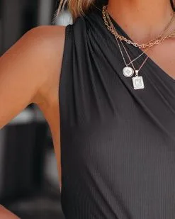 SKYL-002 Sun Drenched One Shoulder Knit Bodysuit - Black -clothes Sales SunDrenchedOneShoulderKnitBodysuitBlack88