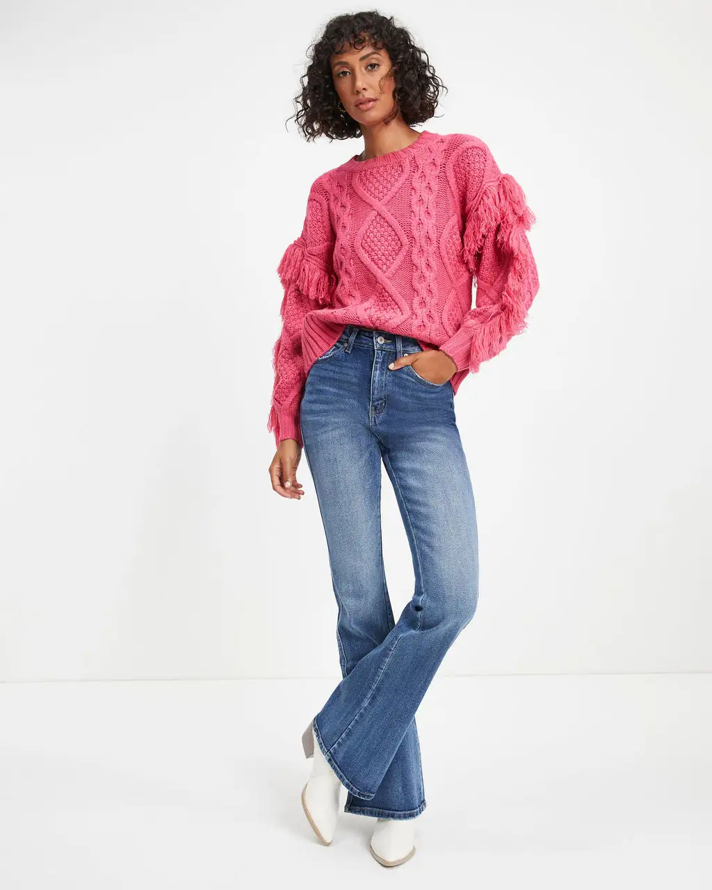 Sun Goes Down Cable Knit Fringe Pullover Sweater - Magenta - FINAL SALE 6 Sun Goes Down Cable Knit Fringe Pullover Sweater - Magenta - FINAL SALE - Image 6