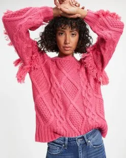 Sun Goes Down Cable Knit Fringe Pullover Sweater - Magenta - FINAL SALE 10 Sun Goes Down Cable Knit Fringe Pullover Sweater - Magenta - FINAL SALE -clothes Sales Sun Goes Down Cable Knit Fringe Pullover Sweater Magenta 1192
