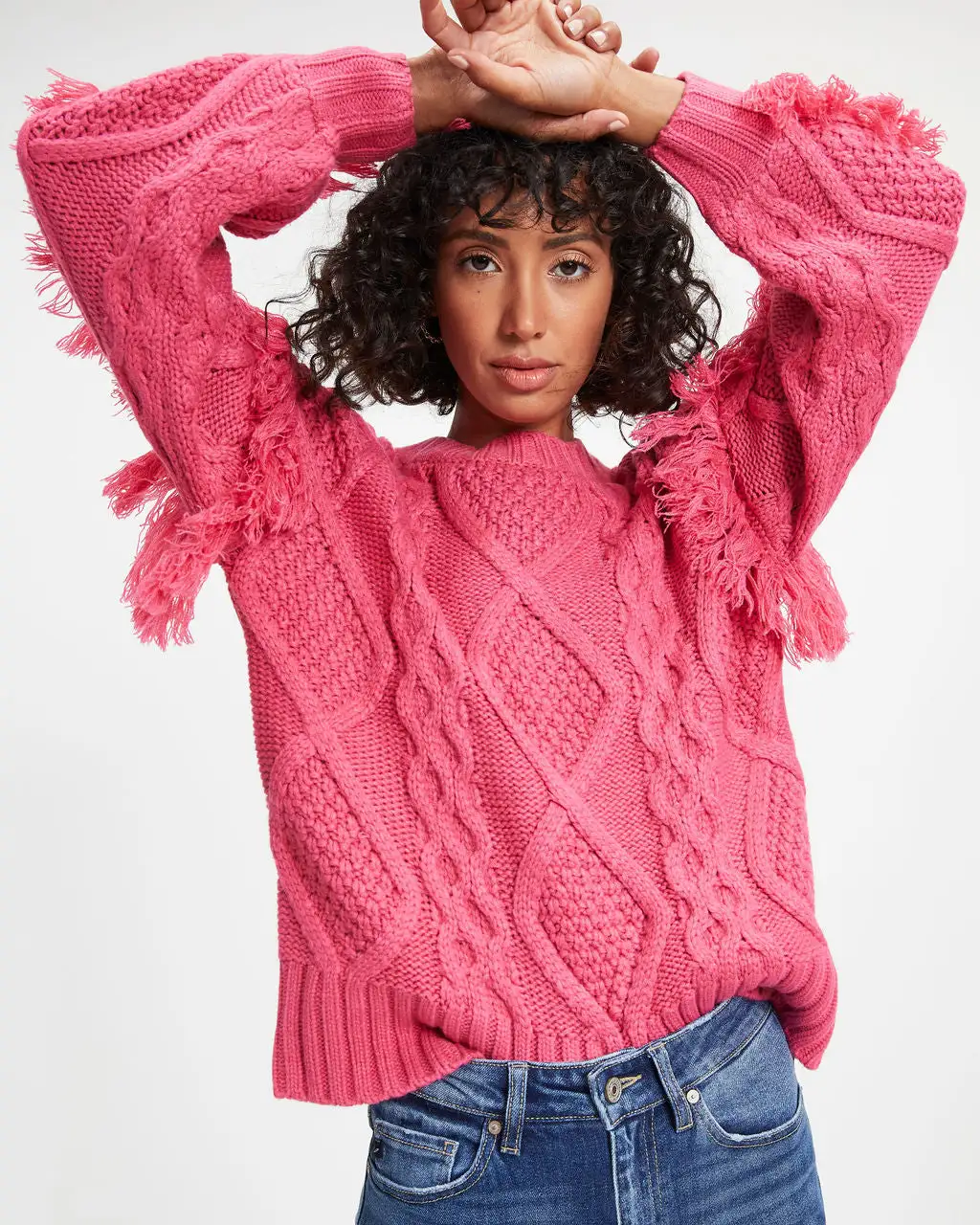 Sun Goes Down Cable Knit Fringe Pullover Sweater - Magenta - FINAL SALE 5 Sun Goes Down Cable Knit Fringe Pullover Sweater - Magenta - FINAL SALE - Image 5