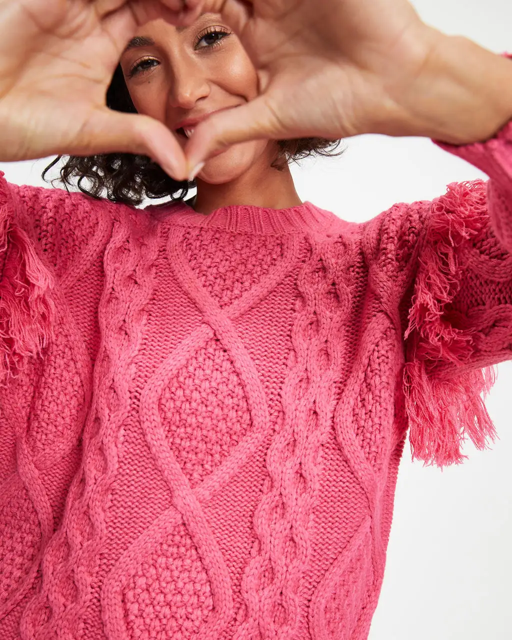 Sun Goes Down Cable Knit Fringe Pullover Sweater - Magenta - FINAL SALE 2 Sun Goes Down Cable Knit Fringe Pullover Sweater - Magenta - FINAL SALE - Image 2