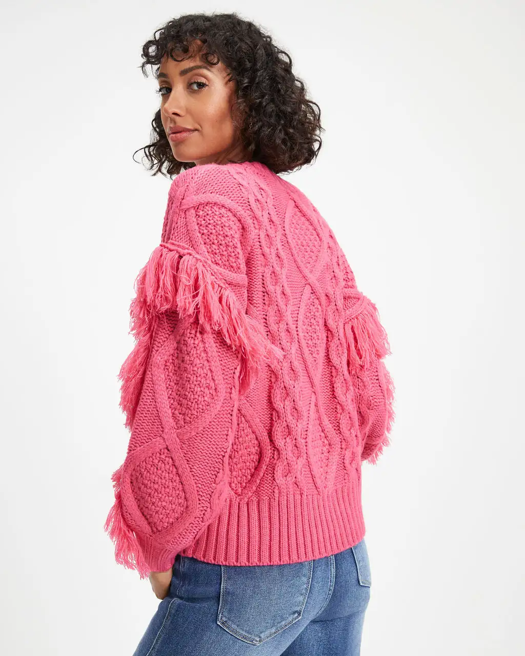 Sun Goes Down Cable Knit Fringe Pullover Sweater - Magenta - FINAL SALE 4 Sun Goes Down Cable Knit Fringe Pullover Sweater - Magenta - FINAL SALE - Image 4