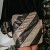 ENDL-001 Sweet Surprise Sequin Stripe Mini Skirt - Black/Gold - FINAL SALE