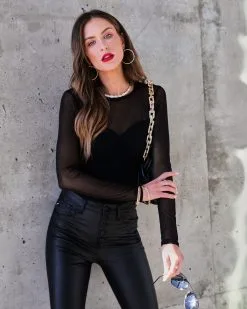 FORE-001 Talk About It Ruched Sheer Bodysuit - Black - FINAL SALE