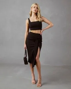 TYCH-001 Tammy Twist Front Ribbed Midi Skirt - Black -clothes Sales Tammytwistfrontribbedmidiskirtandcroptopblack09001