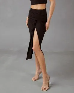 TYCH-001 Tammy Twist Front Ribbed Midi Skirt - Black -clothes Sales Tammytwistfrontribbedmidiskirtandcroptopblack09751