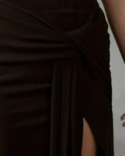 TYCH-001 Tammy Twist Front Ribbed Midi Skirt - Black -clothes Sales Tammytwistfrontribbedmidiskirtandcroptopblack09961