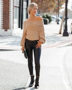 Tess Cashmere Blend Off The Shoulder Sweater - Camel - SALE -clothes Sales TessCashmereBlendOffTheShoulderSweaterCamel145