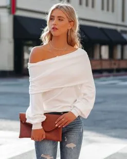 Tess Cashmere Blend Off The Shoulder Sweater - Ivory - SALE -clothes Sales TessCashmereBlendOffTheShoulderSweaterIvory176