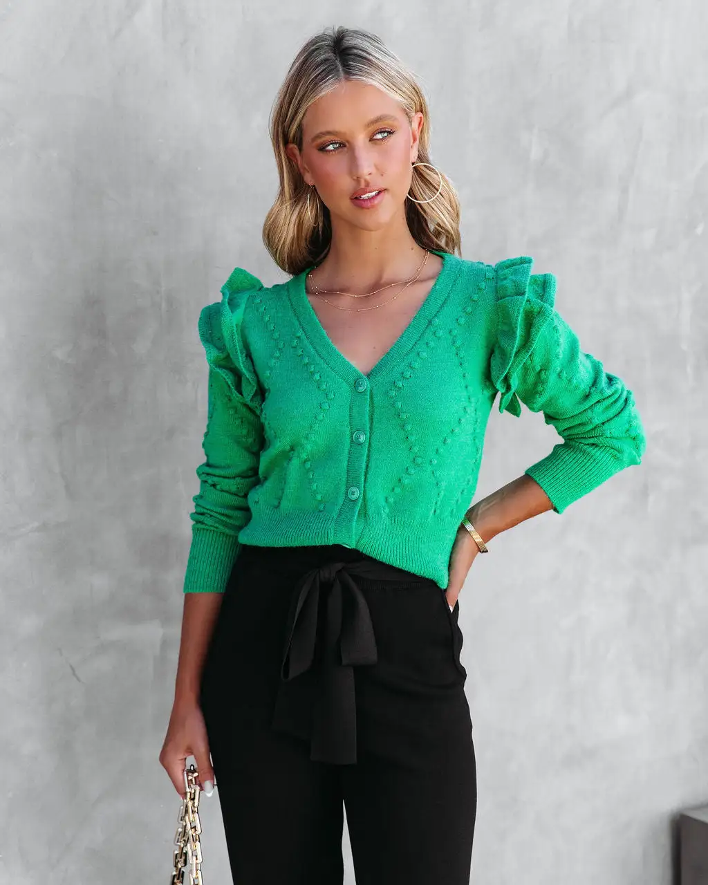 Thinking Of You Knit Ruffle Cardigan - Kelly Green - FINAL SALE 9 Thinking Of You Knit Ruffle Cardigan - Kelly Green - FINAL SALE - Image 9