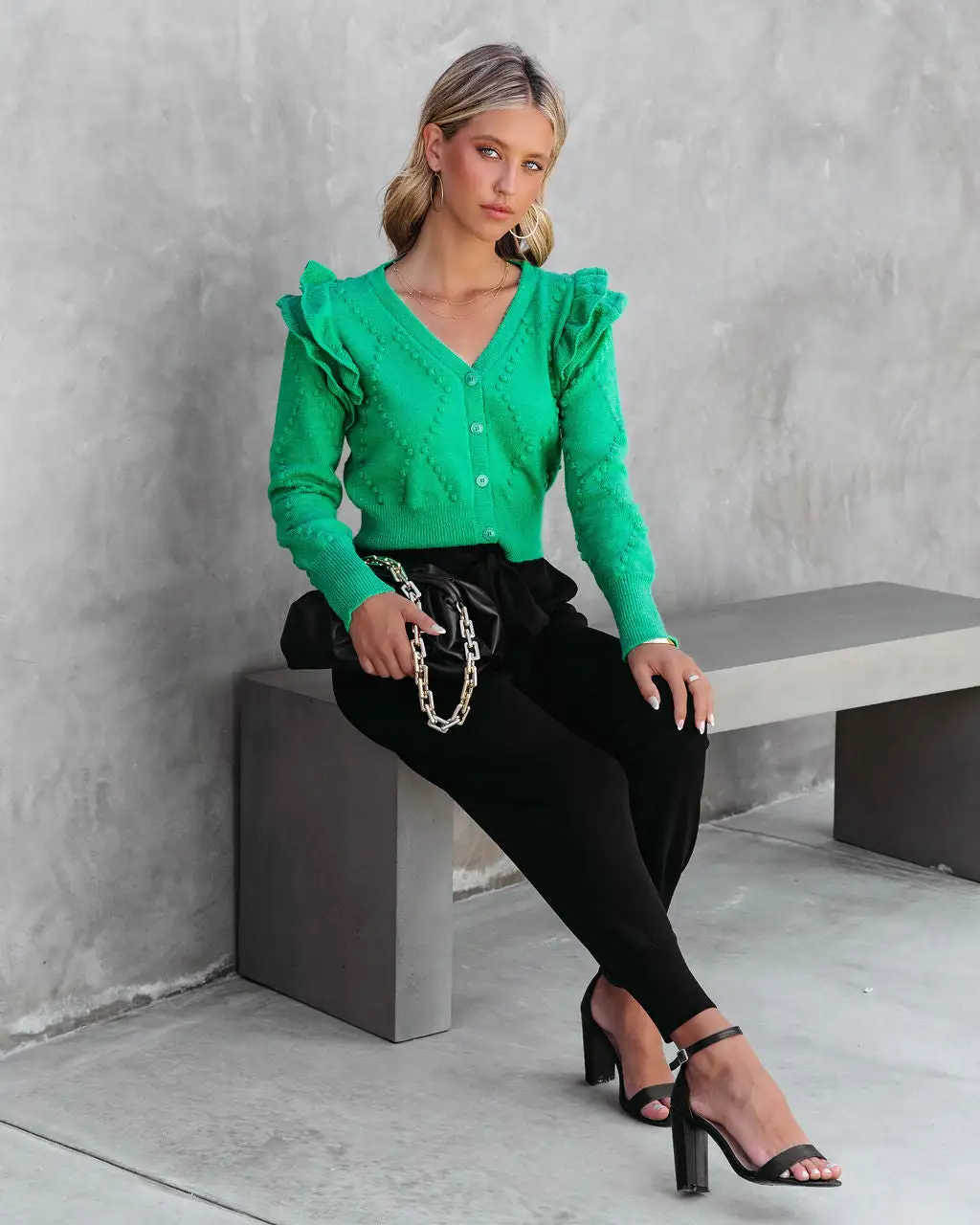 Thinking Of You Knit Ruffle Cardigan - Kelly Green - FINAL SALE 8 Thinking Of You Knit Ruffle Cardigan - Kelly Green - FINAL SALE - Image 8