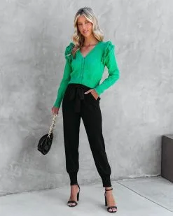 Thinking Of You Knit Ruffle Cardigan - Kelly Green - FINAL SALE
