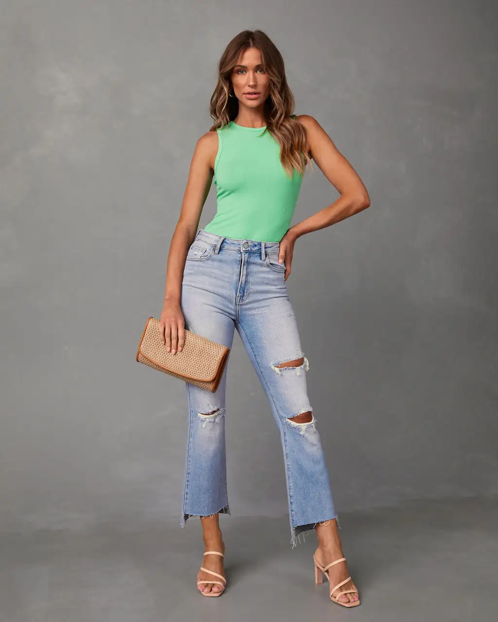 GILL-001 Tod Sleeveless Ribbed Knit Bodysuit - Lime 3 GILL-001 Tod Sleeveless Ribbed Knit Bodysuit - Lime - Image 3