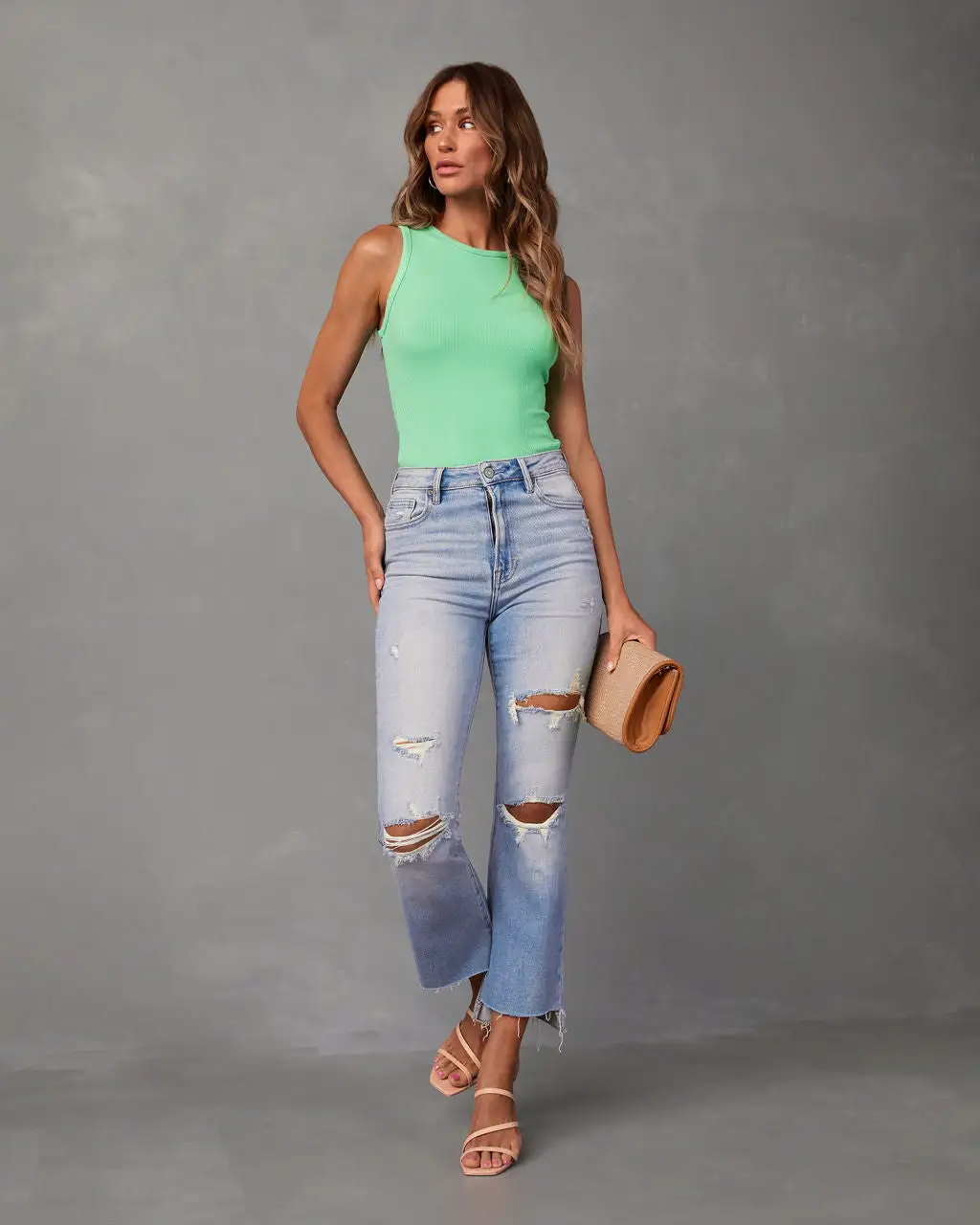 GILL-001 Tod Sleeveless Ribbed Knit Bodysuit - Lime 6 GILL-001 Tod Sleeveless Ribbed Knit Bodysuit - Lime - Image 6