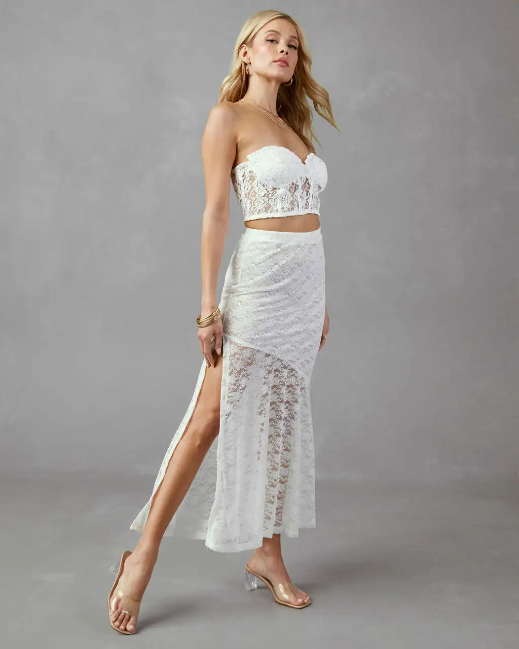 EMOR-001 Yours Truly Lace Maxi Skirt - Off White 6 EMOR-001 Yours Truly Lace Maxi Skirt - Off White - Image 6