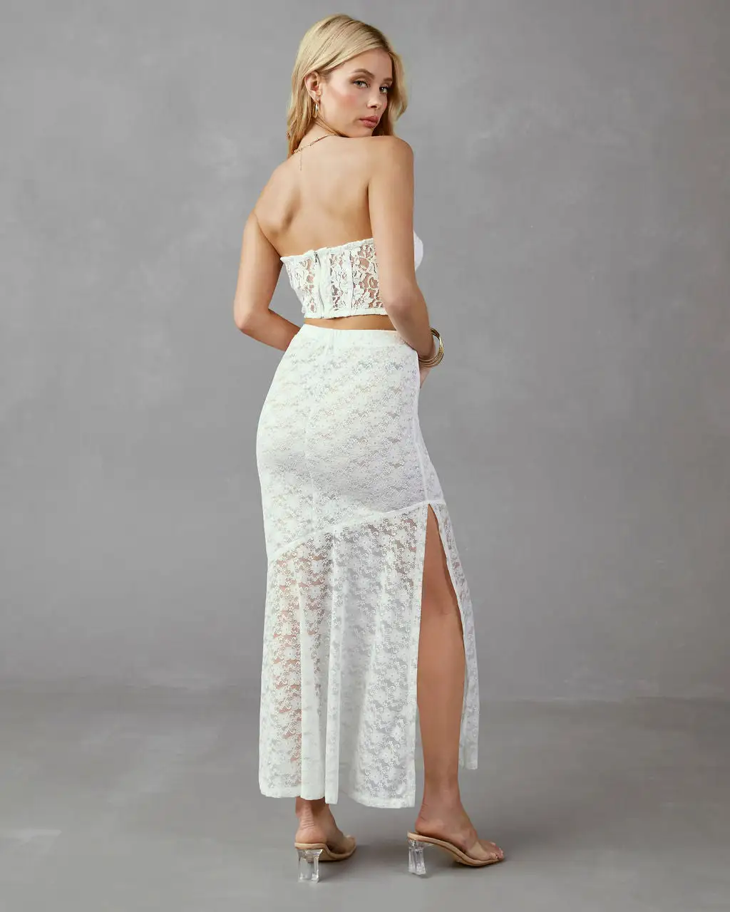 EMOR-001 Yours Truly Lace Maxi Skirt - Off White 5 EMOR-001 Yours Truly Lace Maxi Skirt - Off White - Image 5