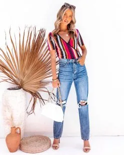 Tubular Striped Surplice Knit Top - FINAL SALE -clothes Sales TubularStripedSurpliceKnitTop13