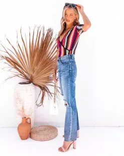 Tubular Striped Surplice Knit Top - FINAL SALE -clothes Sales TubularStripedSurpliceKnitTop23