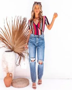 Tubular Striped Surplice Knit Top - FINAL SALE -clothes Sales TubularStripedSurpliceKnitTop3