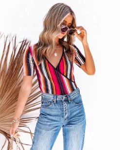 Tubular Striped Surplice Knit Top - FINAL SALE -clothes Sales TubularStripedSurpliceKnitTop60