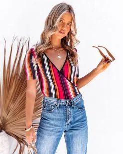 Tubular Striped Surplice Knit Top - FINAL SALE -clothes Sales TubularStripedSurpliceKnitTop62