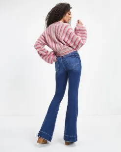 BLU-001 Tunnel Vision Striped Knit Balloon Sleeve Cardigan - FINAL SALE -clothes Sales Tunnel Vision Striped Knit Balloon Sleeve Cardigan 5550