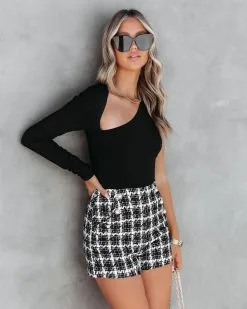 LUSH-001 Unforgettable Night One Shoulder Cutout Bodysuit - Black - FINAL SALE -clothes Sales UnforgettebleNightOneShoulderCutoutpairwithTresClassiquePocketedTweedShorts 8