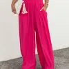 FLAW-001 Mila Pocketed Wide Leg Pants - Hot Pink - SALE