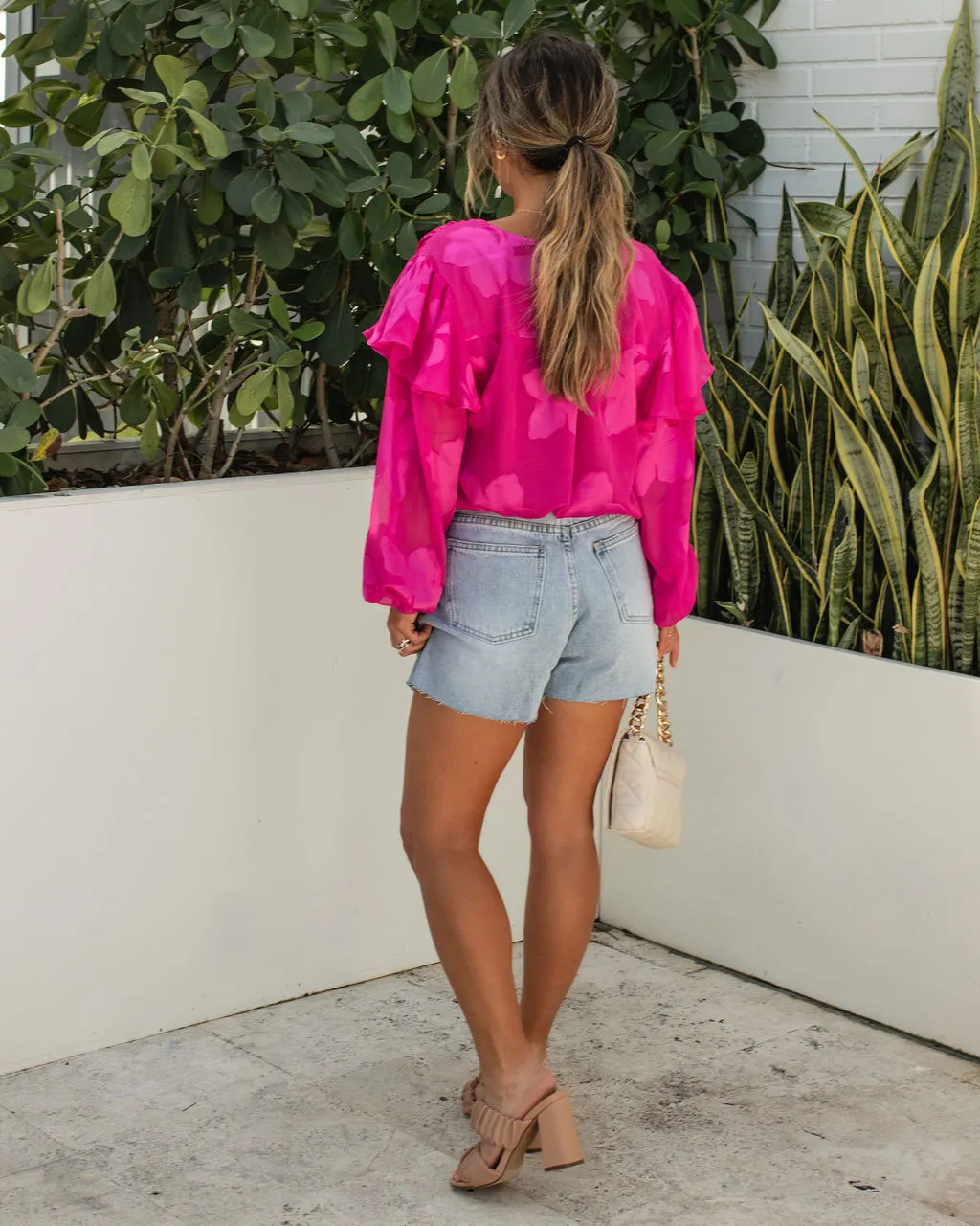 STRU-001 Tailynn Floral Ruffle Bodysuit - Hot Pink - SALE 4 STRU-001 Tailynn Floral Ruffle Bodysuit - Hot Pink - SALE - Image 4