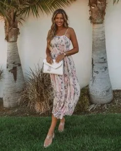 Madly In Love Floral Midi Dress - Almond - LAST CHANCE