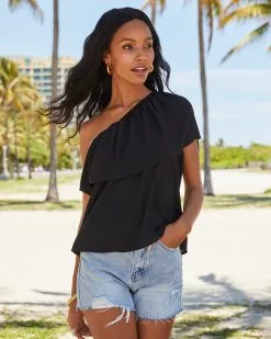 Dorotea Ruffle One Shoulder Top - Black - FINAL SALE -clothes Sales ViciMiami626