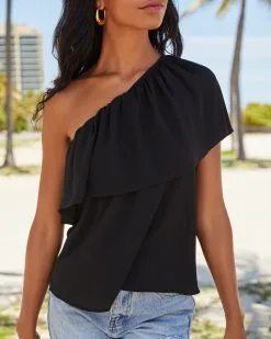 Dorotea Ruffle One Shoulder Top - Black - FINAL SALE -clothes Sales ViciMiami629