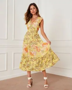 Novalie Boho Tiered Maxi Dress - Yellow 12 Novalie Boho Tiered Maxi Dress - Yellow -clothes Sales WQ937940C YELLOWCREAMPOMRED 14921