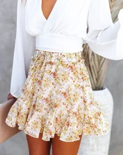 FATE-001 Way With Words Floral Chiffon Ruffle Mini Skirt - LAST CHANCE -clothes Sales WayWithWordsFloralChiftonRuffleMiniSkirt55