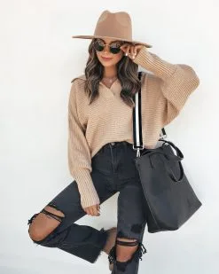 Beatrix Collared Knit Sweater - Tan - FINAL SALE