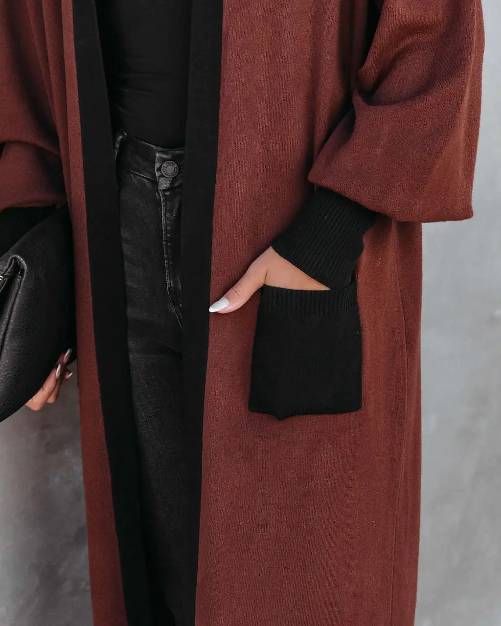 Weekend Errands Pocketed Duster Cardigan - Chocolate - FINAL SALE 2 Weekend Errands Pocketed Duster Cardigan - Chocolate - FINAL SALE - Image 2