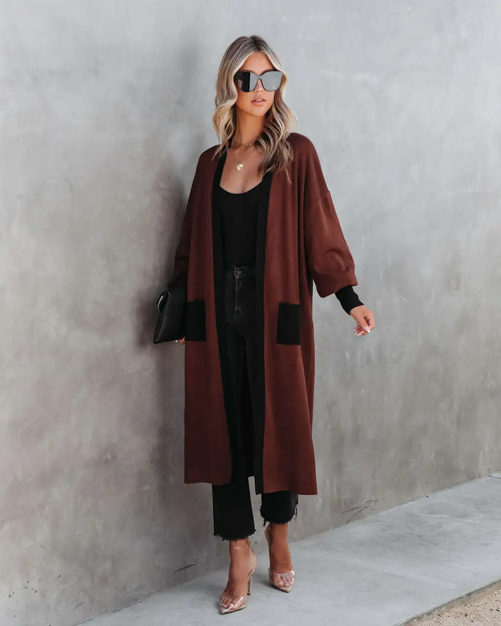 Weekend Errands Pocketed Duster Cardigan - Chocolate - FINAL SALE 3 Weekend Errands Pocketed Duster Cardigan - Chocolate - FINAL SALE - Image 3