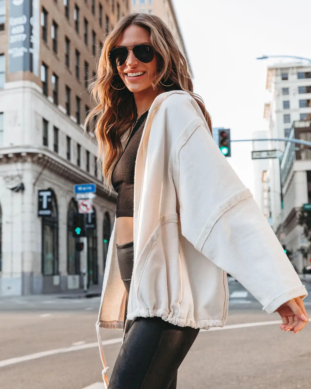 HYFV-001 Weekend Plans Pocketed Hoodie Jacket - Cream - FINAL SALE 5 HYFV-001 Weekend Plans Pocketed Hoodie Jacket - Cream - FINAL SALE - Image 5