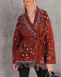 Western Adventures Bandana Fringe Cardigan - FINAL SALE -clothes Sales WesternAdventuresBandanaFringeCardigan57
