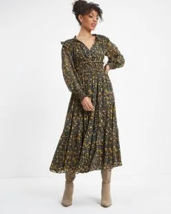 OLIV-001 Wishing And Hoping Floral Chiffon Midi Dress - FINAL SALE