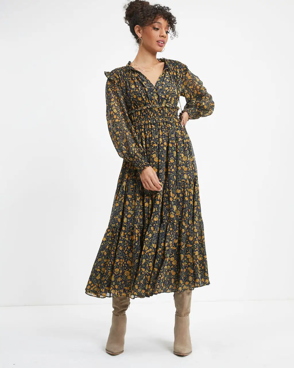 OLIV-001 Wishing And Hoping Floral Chiffon Midi Dress - FINAL SALE 1 OLIV-001 Wishing And Hoping Floral Chiffon Midi Dress - FINAL SALE