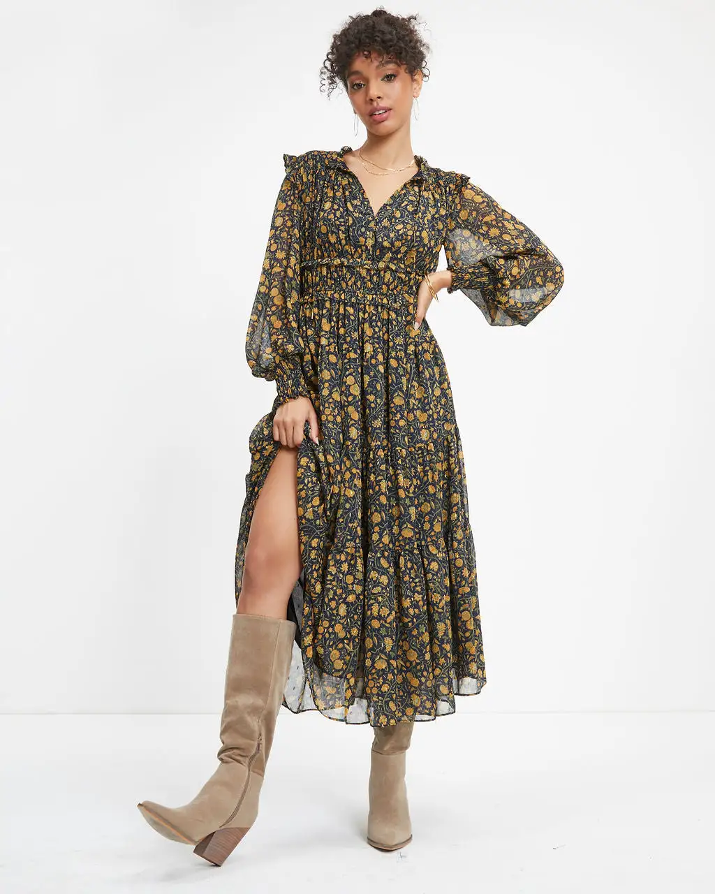 OLIV-001 Wishing And Hoping Floral Chiffon Midi Dress - FINAL SALE 3 OLIV-001 Wishing And Hoping Floral Chiffon Midi Dress - FINAL SALE - Image 3